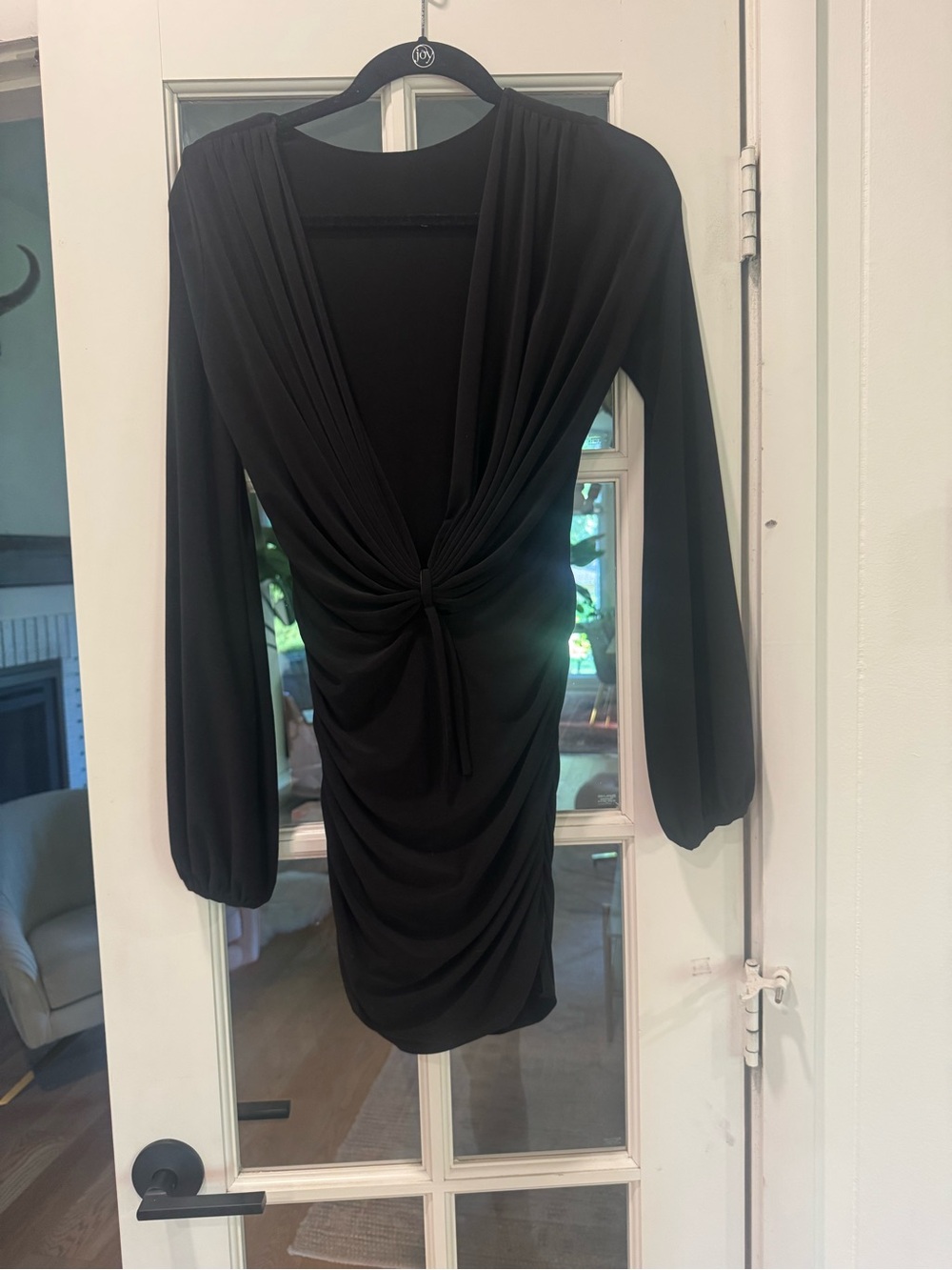 Elegant Black Long-Sleeve Cinch Front Mini Dress